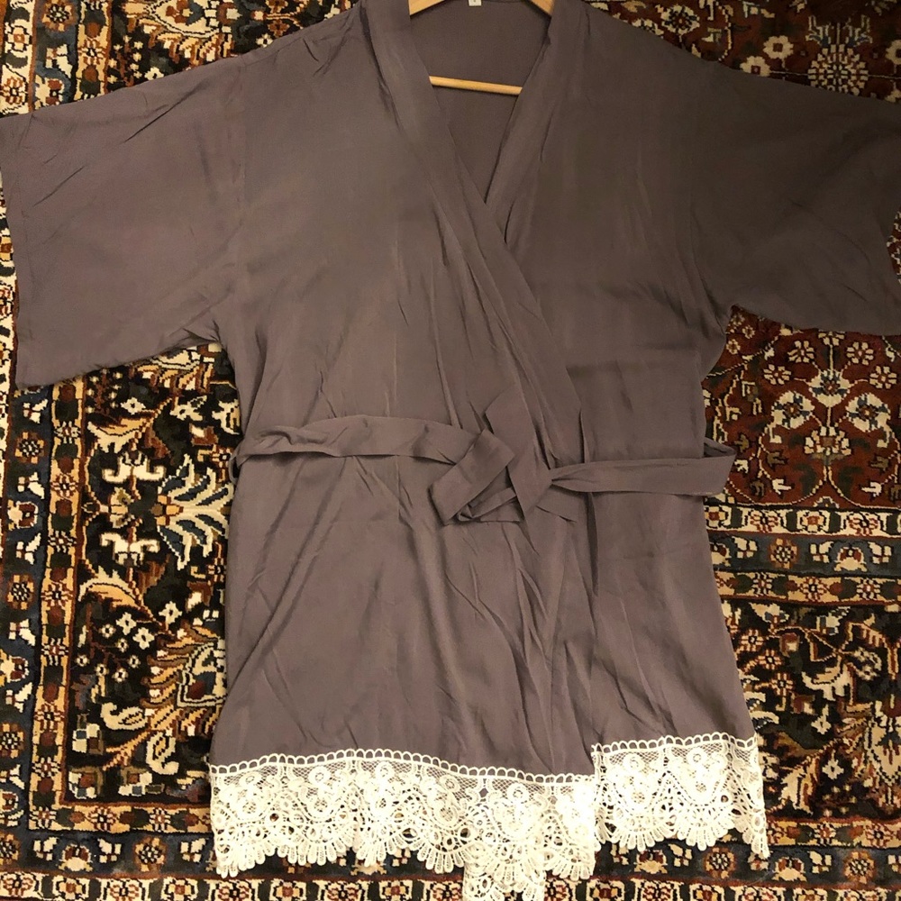 white lace gray robe